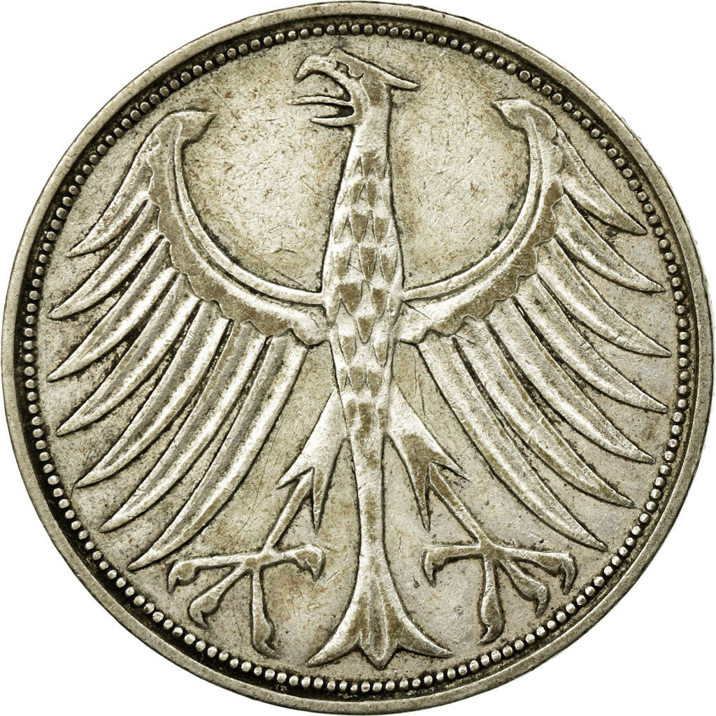Coin, GERMANY - FEDERAL REPUBLIC, 5 Mark, 1951, Karlsruhe, EF(40-45), Silver