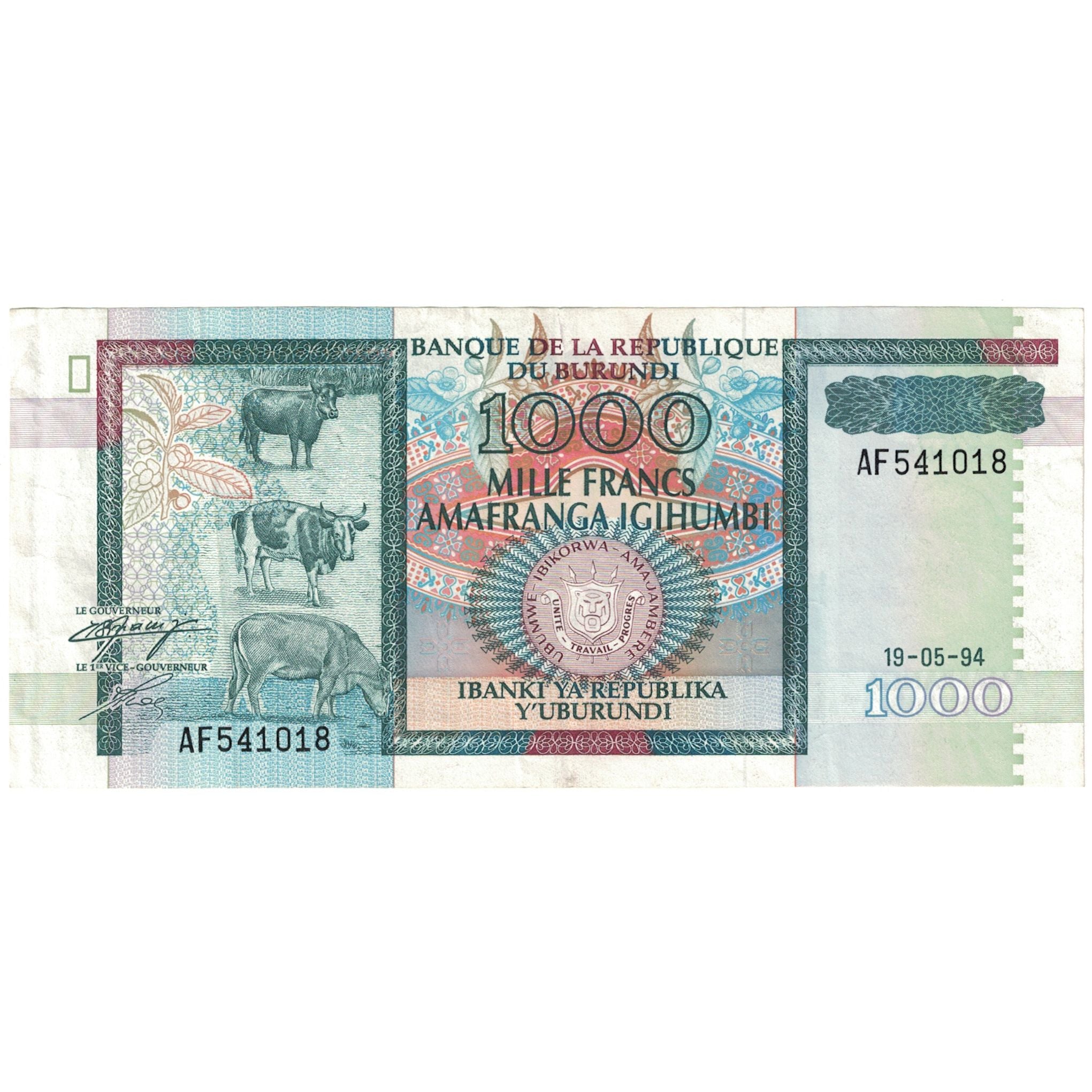 Geldschein, Burundi, 1000 Francs, 1994, 1994-05-19, KM:39a, VZ