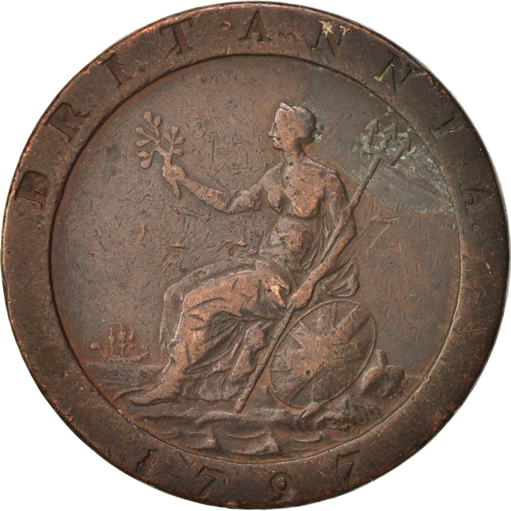 Gran Bretaña, George III, Penny, 1797, BC+, Cobre, KM:618
