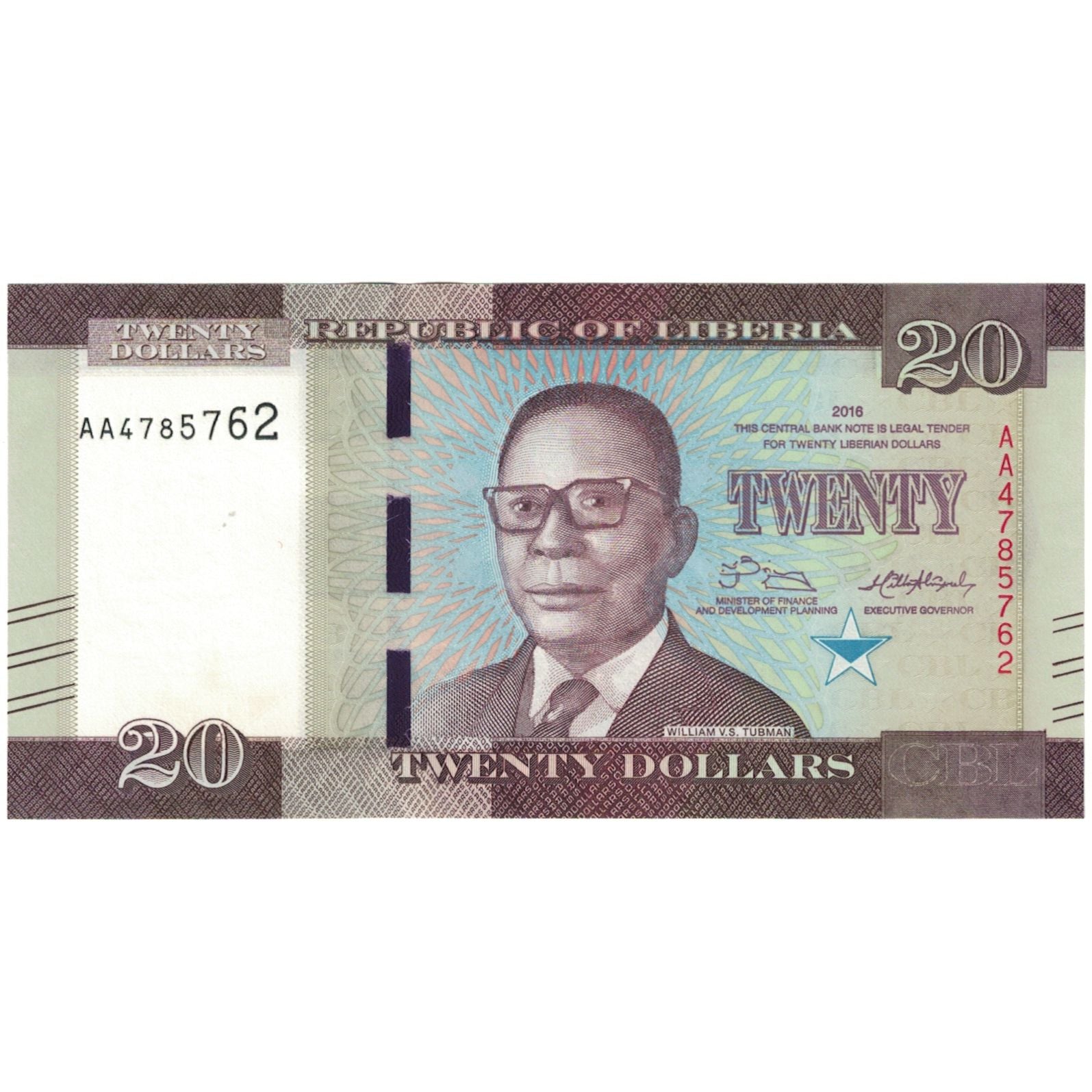 Billet, Libéria, 20 Dollars, 2016, 2016, NEUF
