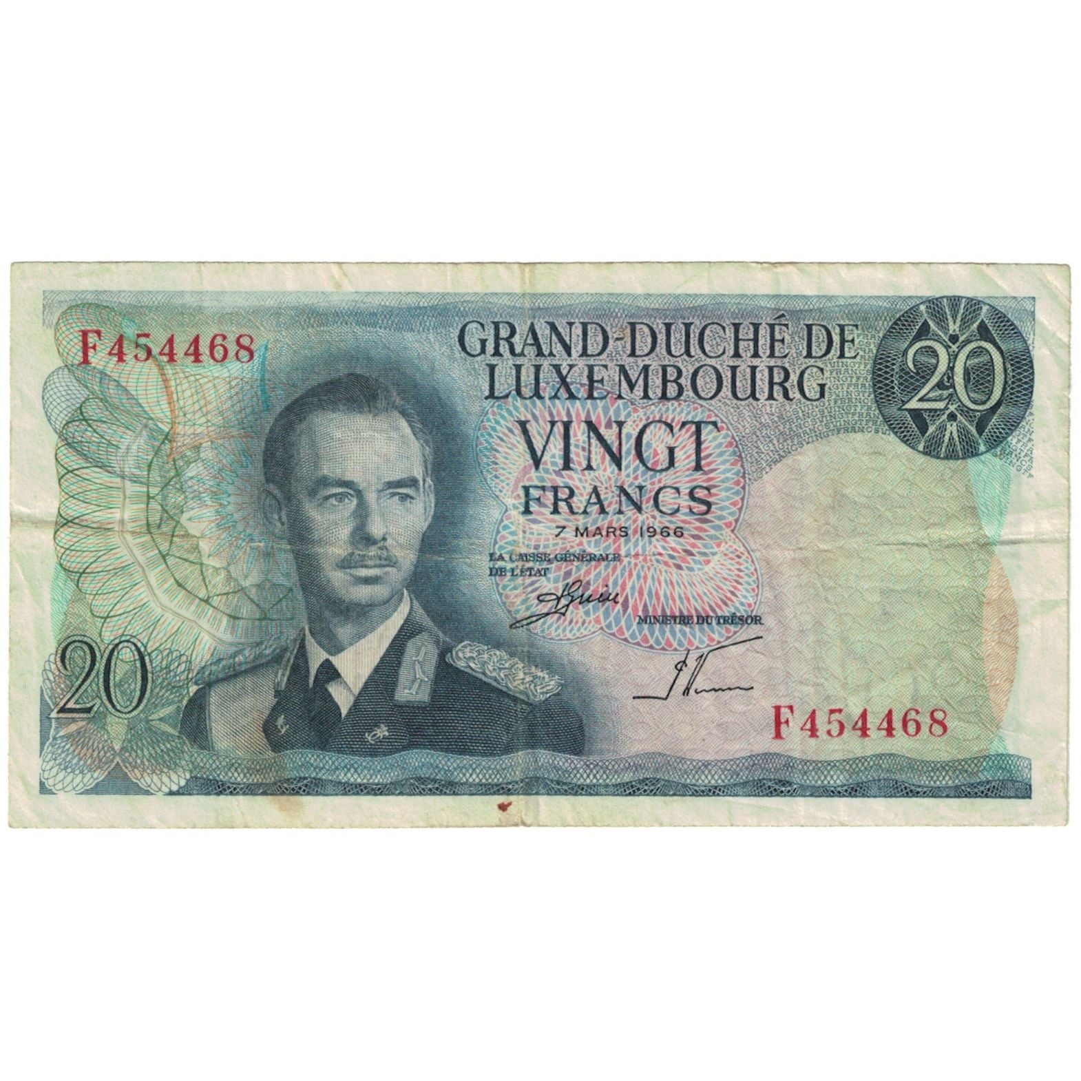 Banknote, Luxembourg, 20 Francs, 1966, 1966-03-07, KM:54a, VF(20-25)