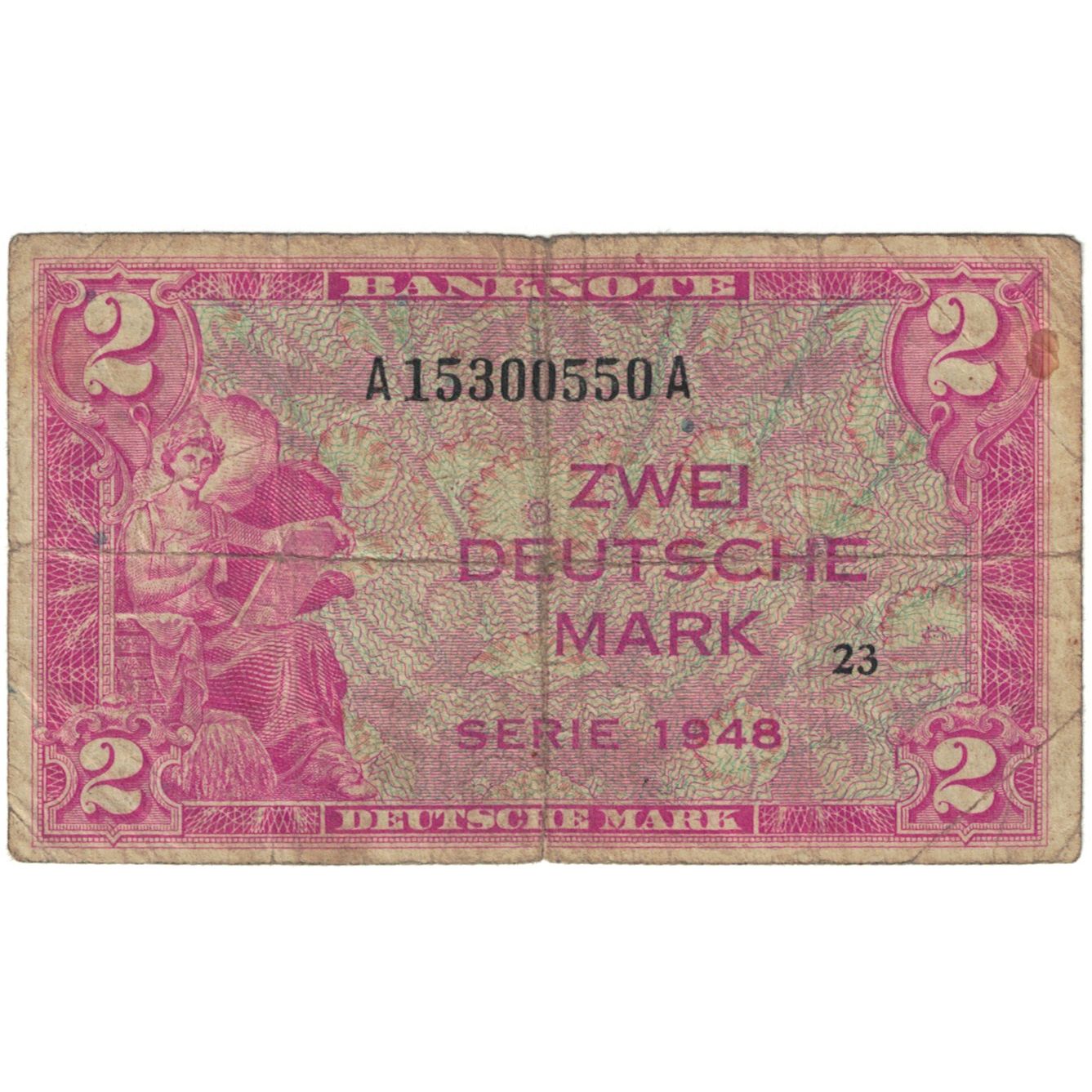 Banknote, GERMANY - FEDERAL REPUBLIC, 2 Deutsche Mark, 1948, KM:3b, VG(8-10)