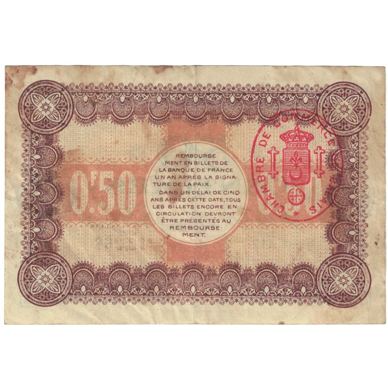 France, Calais, 50 Centimes, 1916, VG(8-10), Pirot:36-21