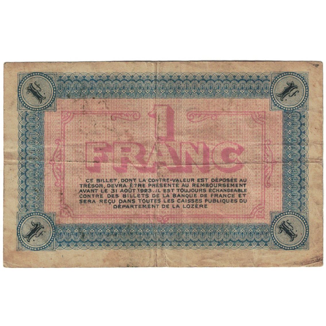 France, Mende, 1 Franc, 1918, VF(20-25), Pirot:7.