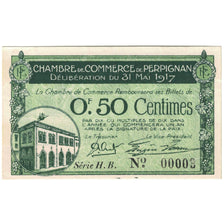 France, Perpignan, 50 Centimes, 1917, AU(55-58), Pirot:100-21