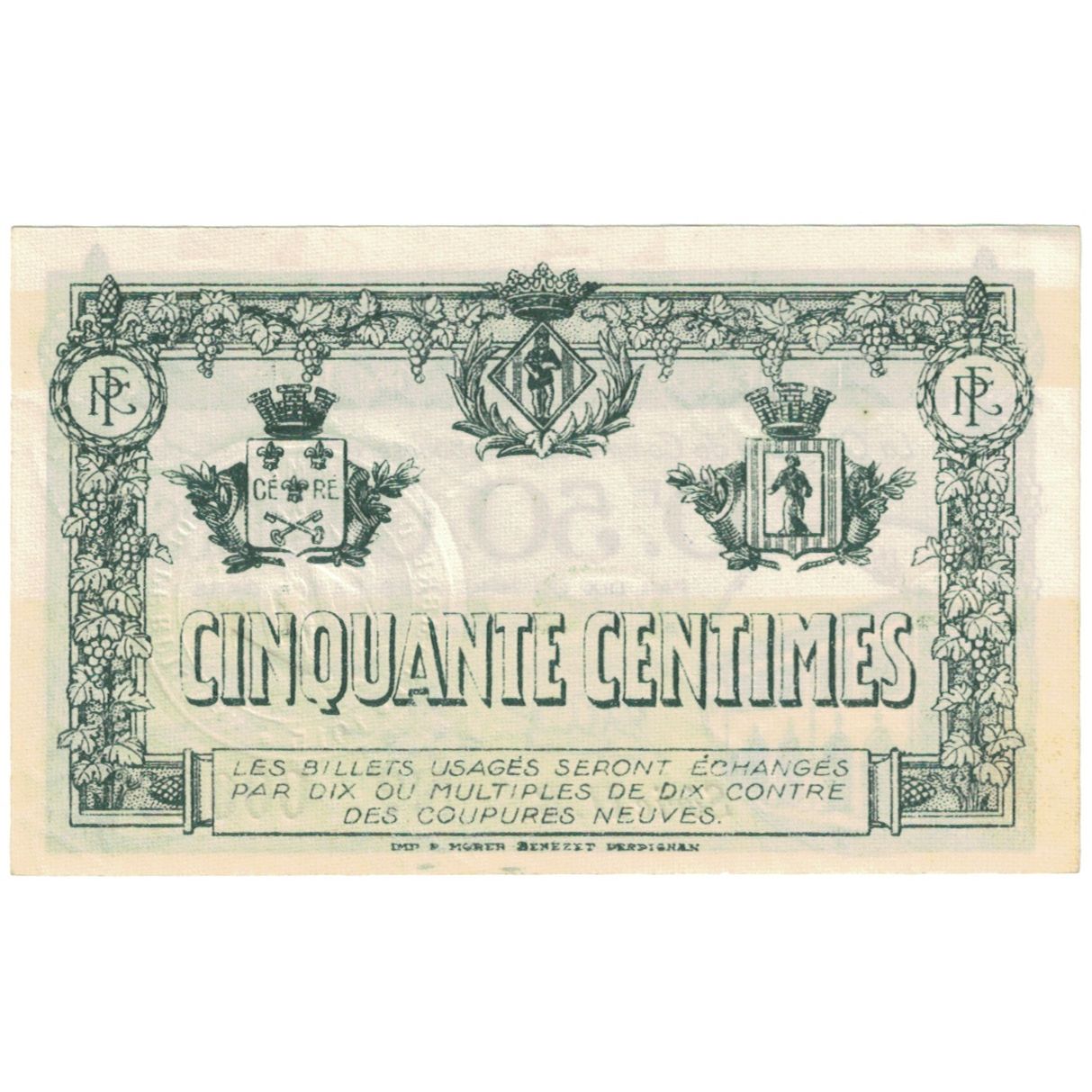 France, Perpignan, 50 Centimes, 1917, AU(55-58), Pirot:100-21