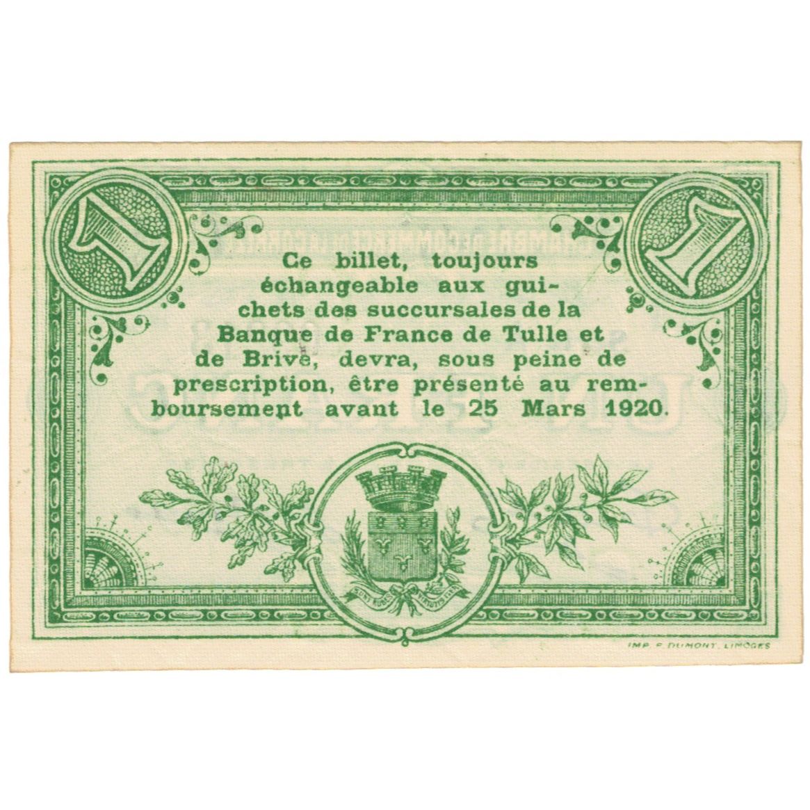 France, 1 Franc, 1915, 12222, CORREZE, AU(55-58)