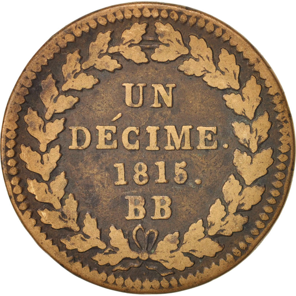 Moneda, Francia, Napoleon I, 1 Décime, 1815, Strasbourg, BC+, Bronce