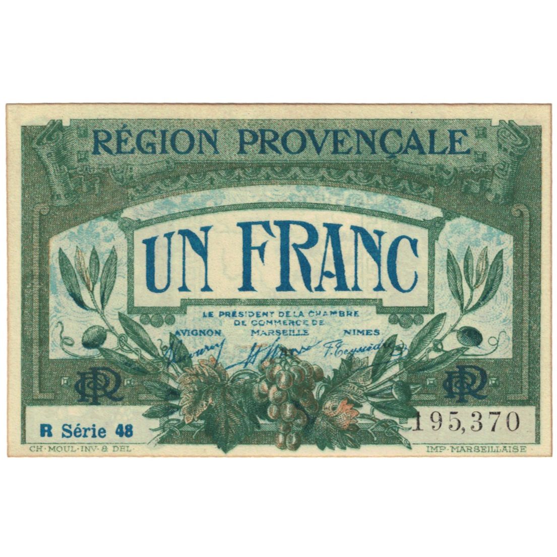 France, Région Provençale, 1 Franc, Chambre de commerce / Région Provençale