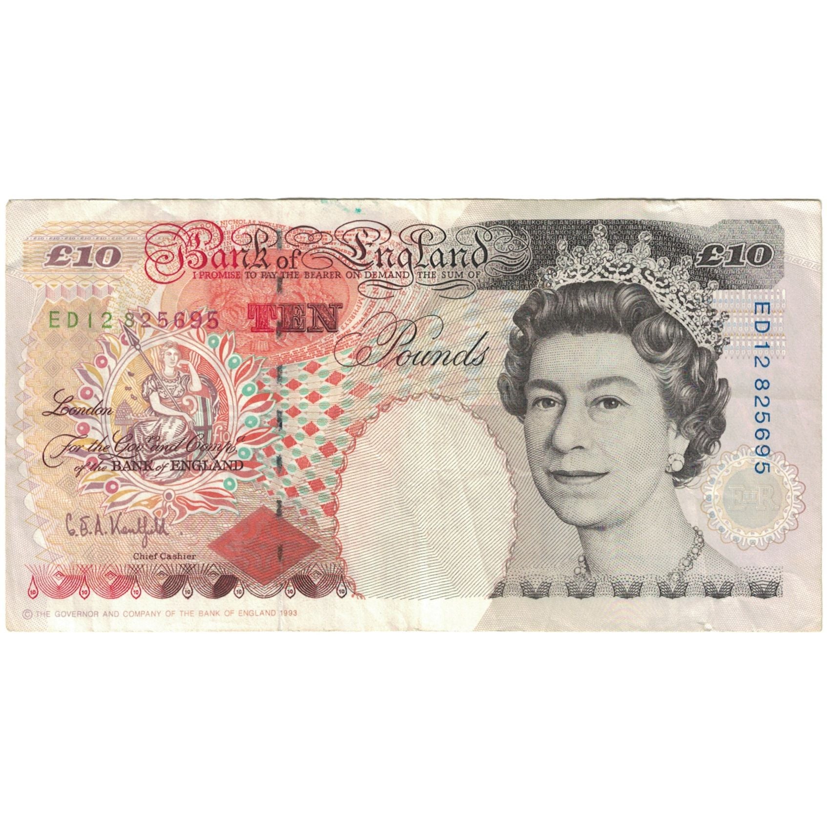 Billet, Grande-Bretagne, 10 Pounds, 1993-1998, KM:386a, TB