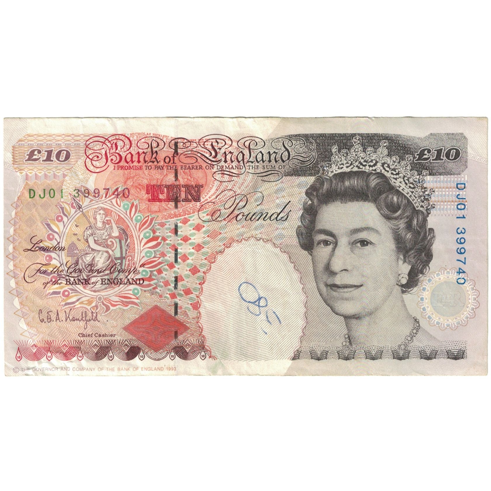 Banknote, Great Britain, 10 Pounds, 1993-1998, KM:386a, VG(8-10)