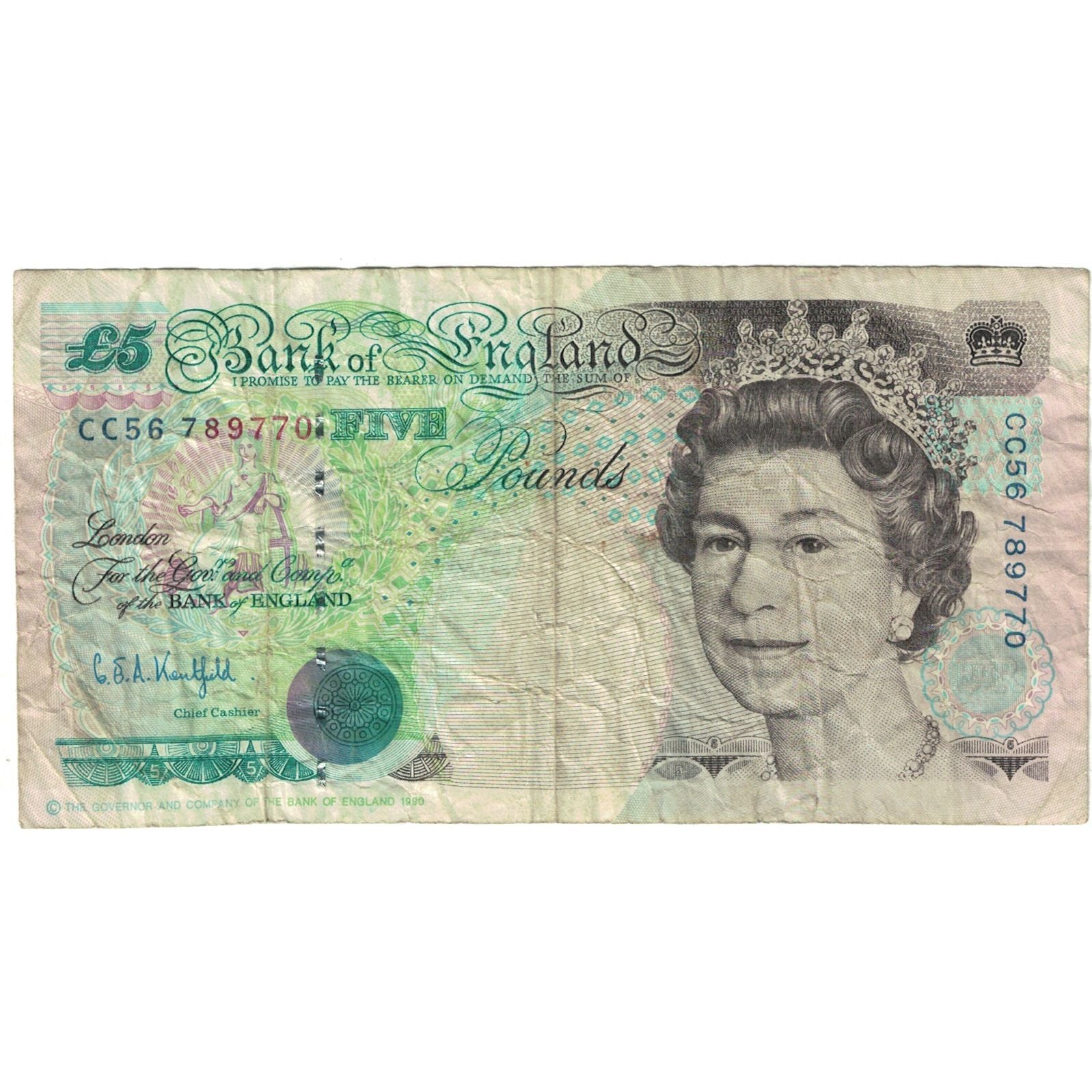 Banknote, Great Britain, 5 Pounds, 1990, UNdated (1990), KM:382b, VG(8-10)