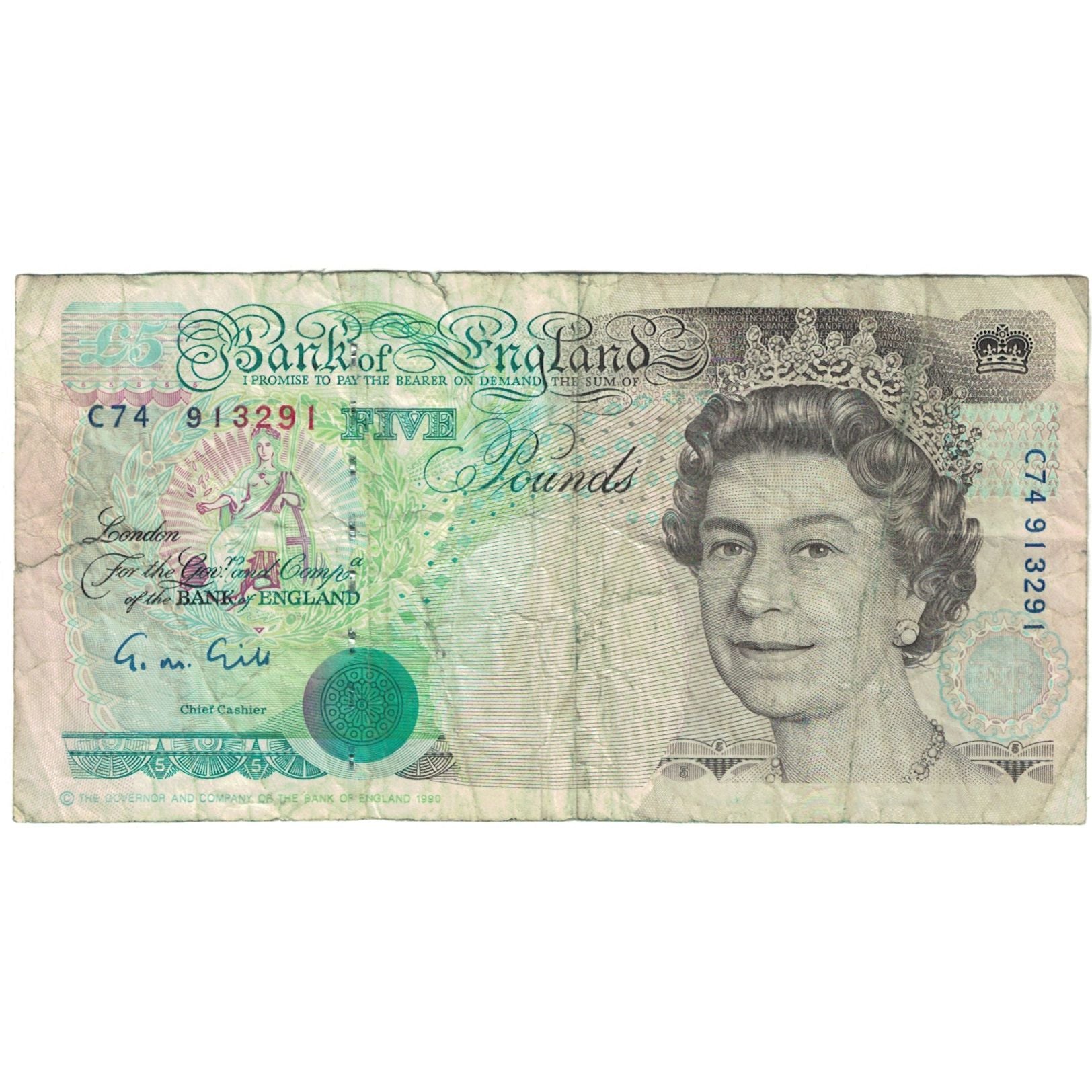 Banknote, Great Britain, 5 Pounds, 1990-1991, KM:382a, VG(8-10)