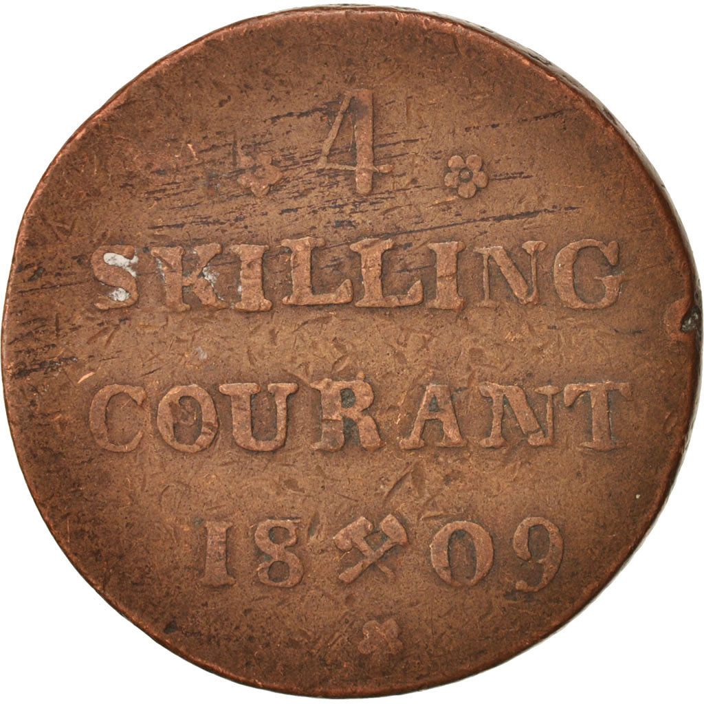Noruega, Frederick IX, 4 Skilling, 1809, MBC, Cobre, KM:275.1
