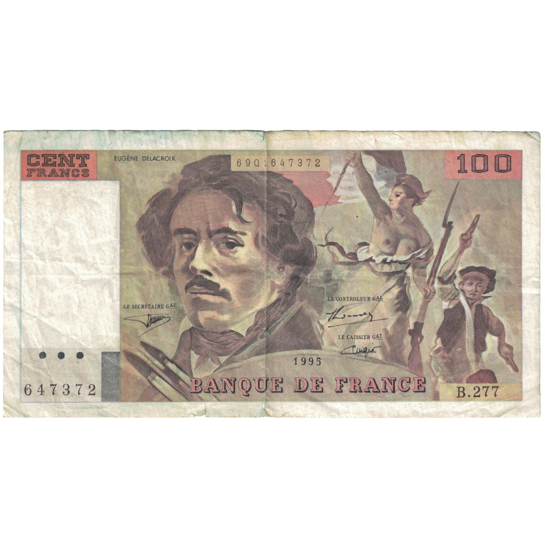 France, 100 Francs, 1995, B.277, Delacroix, VG(8-10), KM:154a