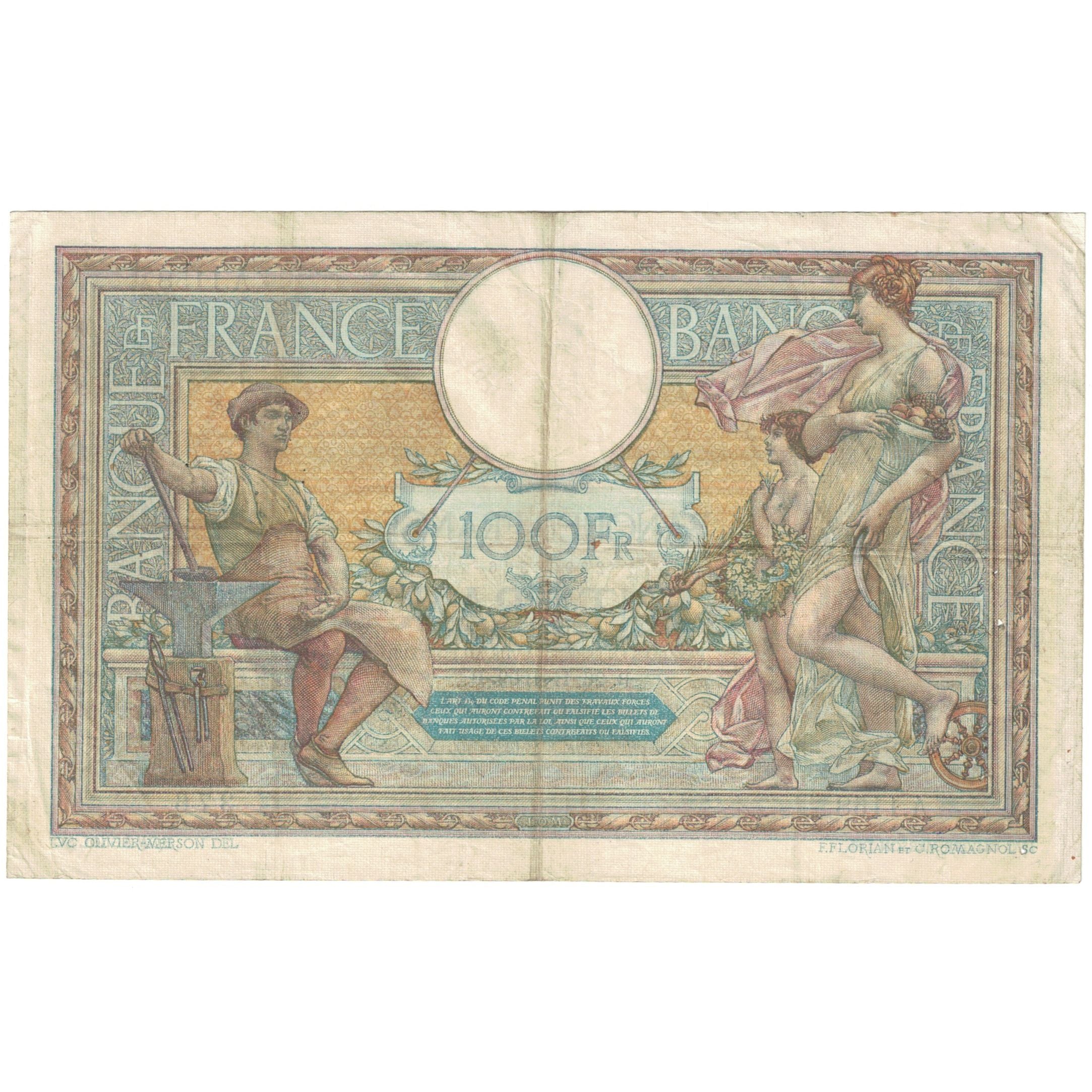 Frankrijk, 100 Francs, Luc Olivier Merson, 1909, A.1158, TB, Fayette:23.01