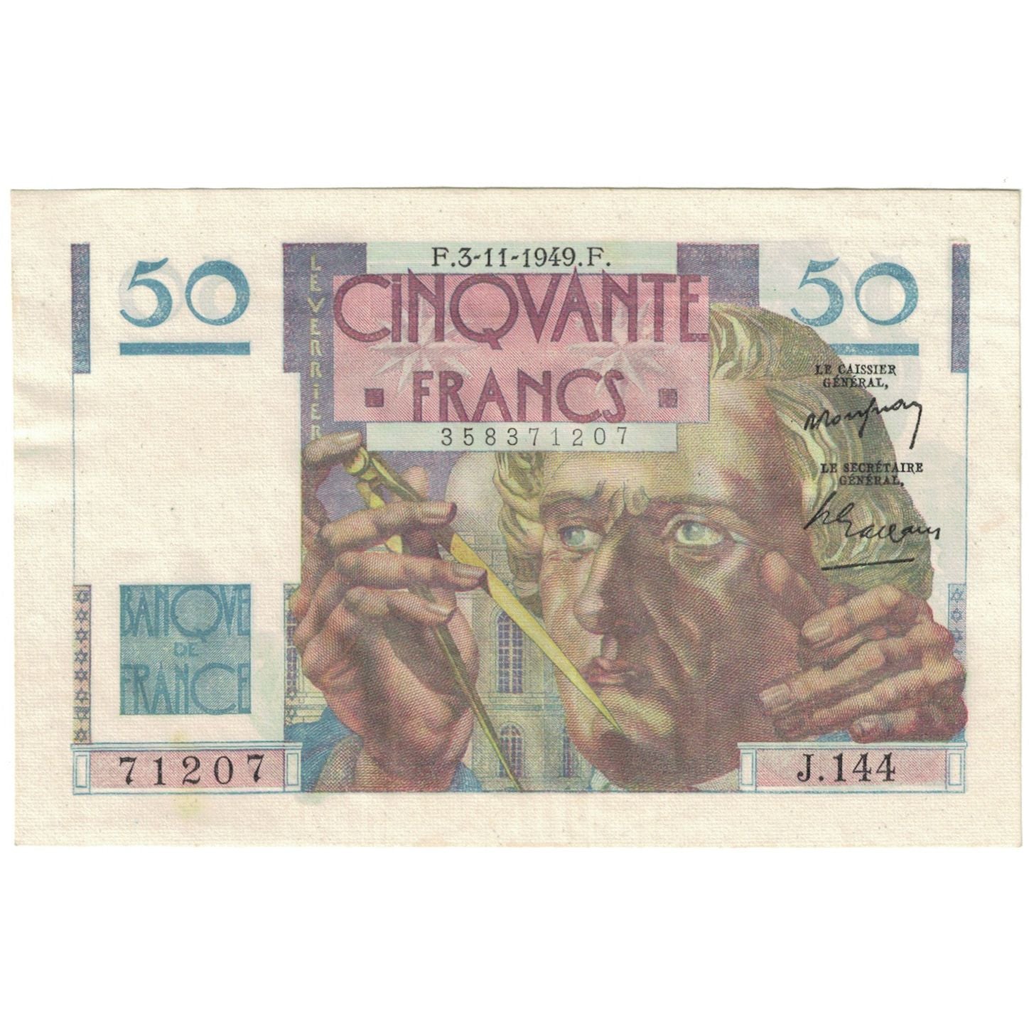 Frankrijk, 50 Francs, Le Verrier, 1949, J.144, TTB, Fayette:20.13, KM:127b