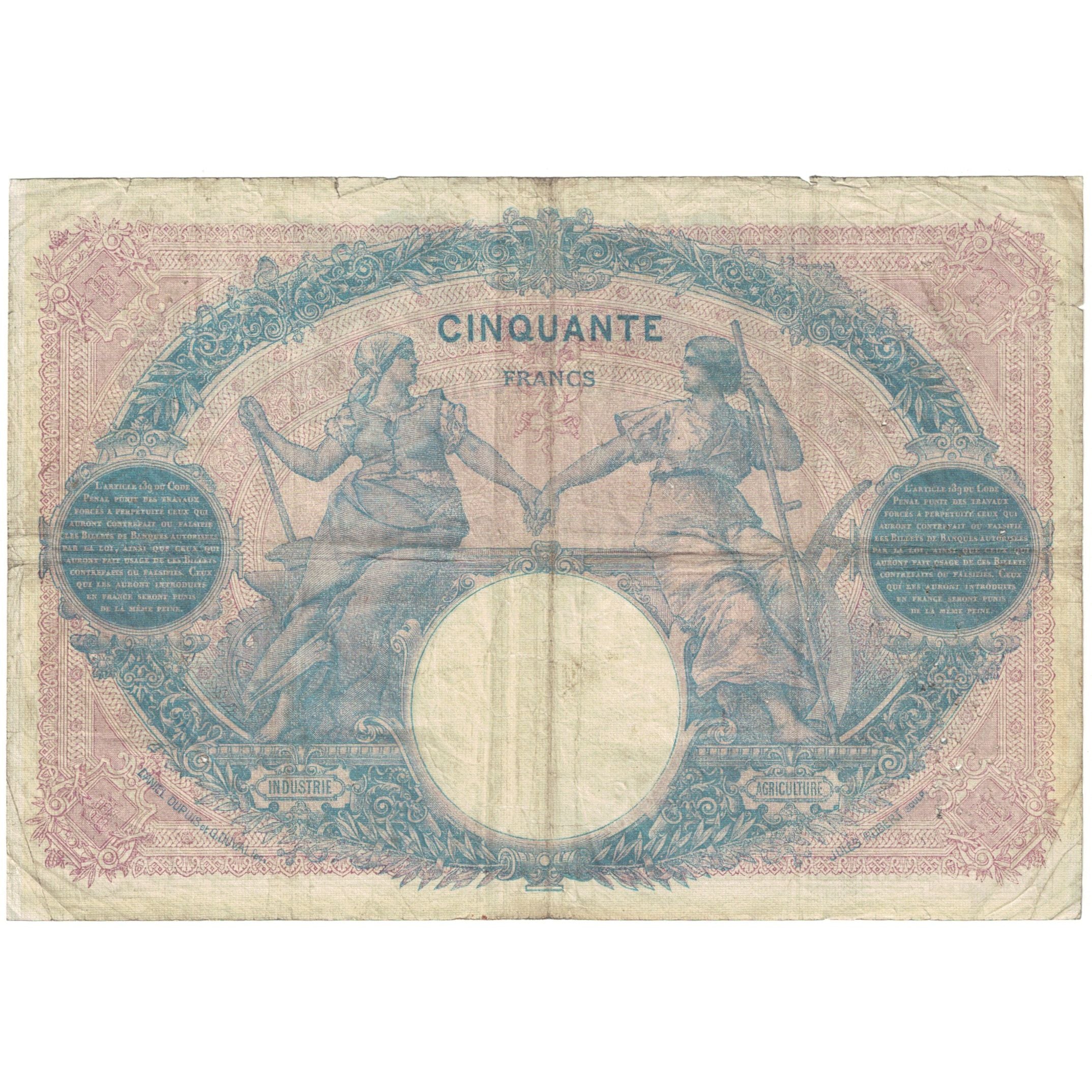 Francja, 50 Francs, Bleu et Rose, 1916, Q.6665, VF(20-25), Fayette:14.29, KM:64e