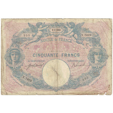 France, 50 Francs, Bleu et Rose, 1918, Y.7929, VG(8-10), Fayette:14.31, KM:64e