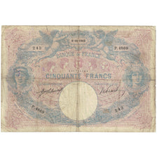 France, 50 Francs, Bleu et Rose, 1913, P.4869, VG(8-10), Fayette:14.26, KM:64e