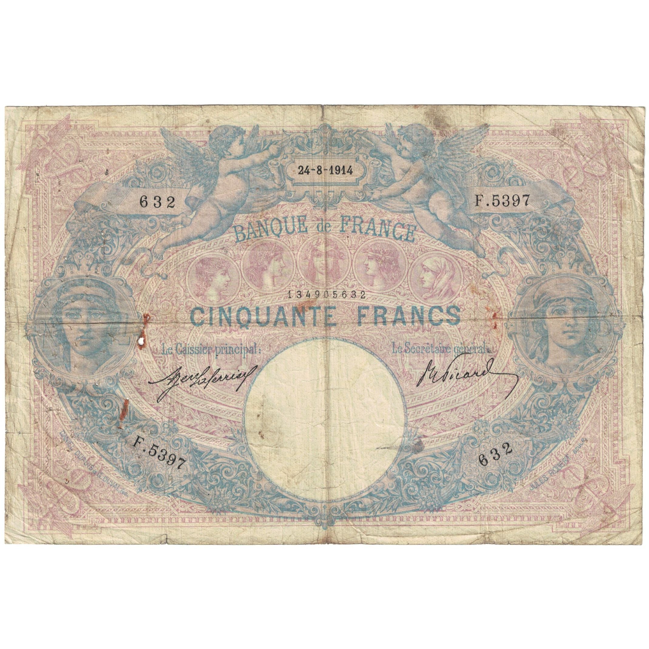 Francia, 50 Francs, 1914, F.5397, B, Fayette:14.27, KM:64e