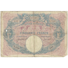 França, 50 Francs, Bleu et Rose, 1917, E.7538, VG(8-10), Fayette:14.30, KM:64e