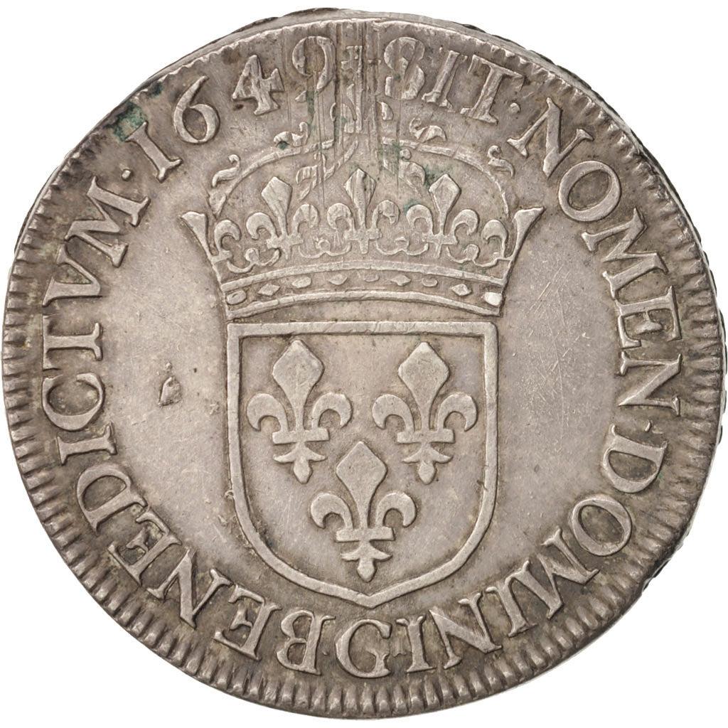 France, Louis XIV, 1/2 Écu à la mèche longue, 1649, Poitiers, KM 164.8