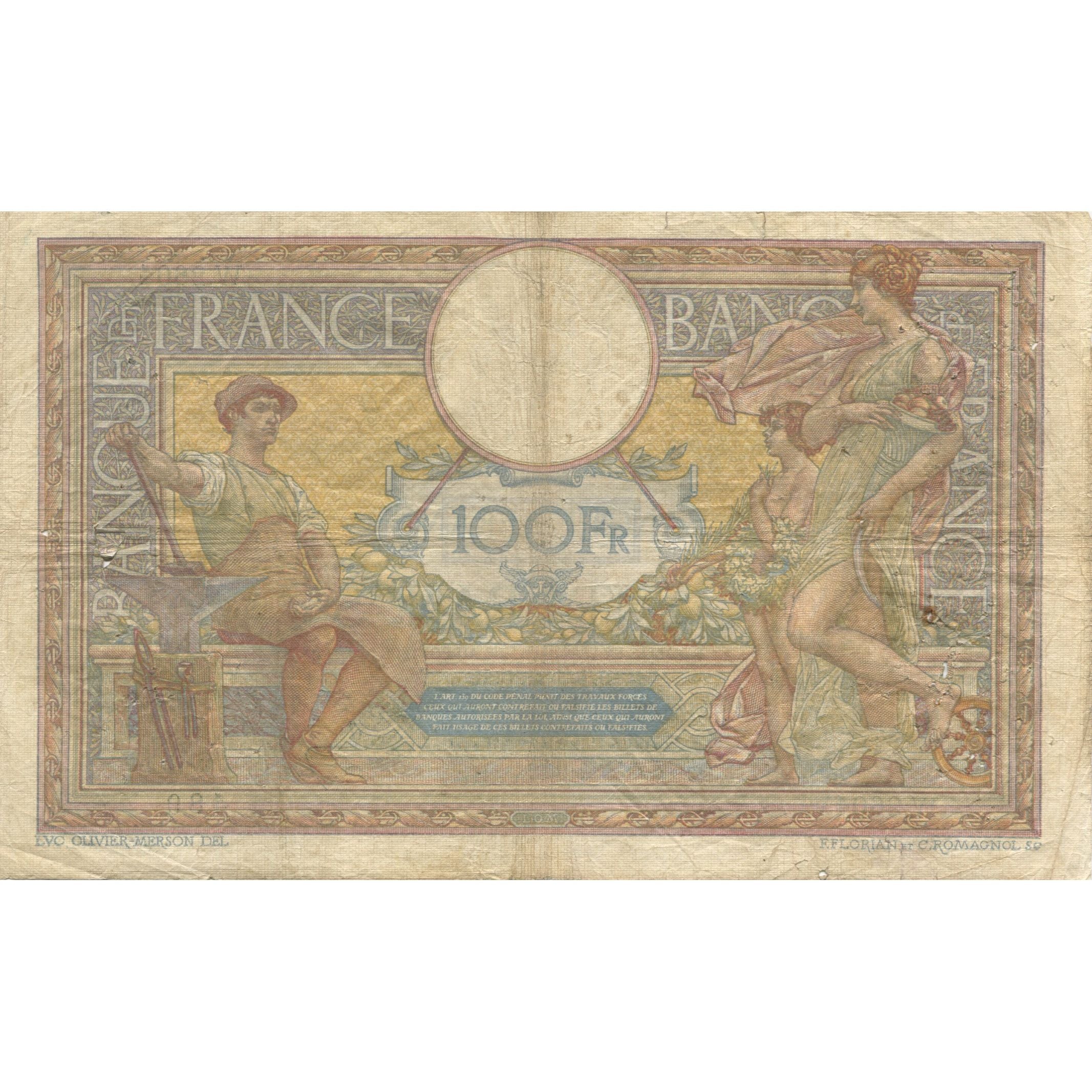 France, 100 Francs, Luc Olivier Merson, 1915, W;2604, TB, Fayette:23.07, KM:71a