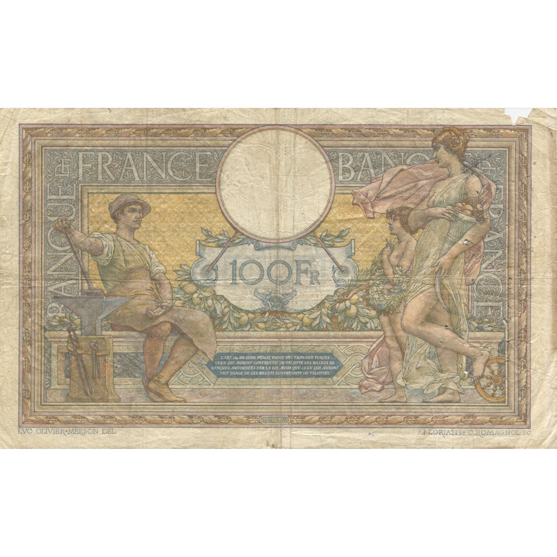 Frankreich, 100 Francs, Luc Olivier Merson, 1917, E.4241, S, Fayette:23.9