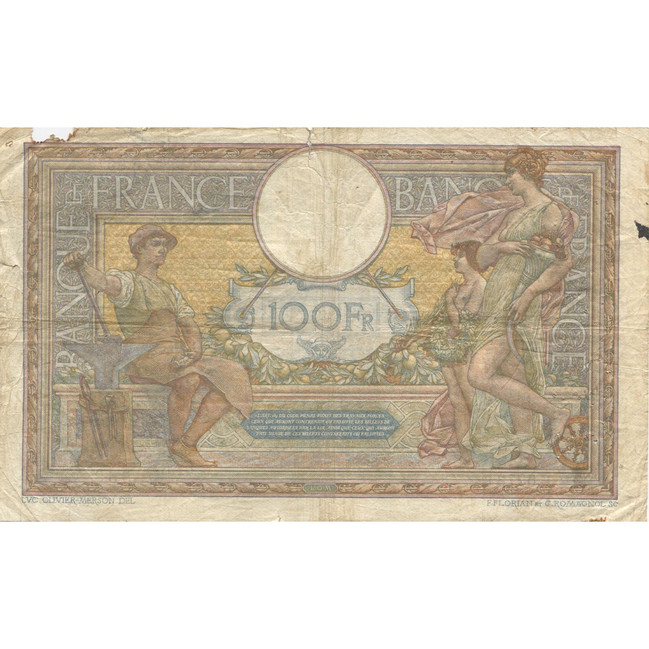 Francja, 100 Francs, Luc Olivier Merson, 1920, E.6973, VG(8-10), Fayette:23.12