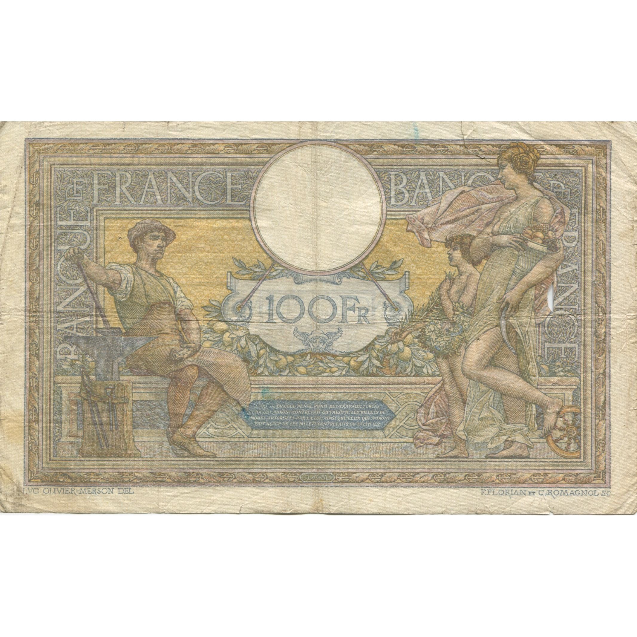 Francia, 100 Francs, Luc Olivier Merson, 1922, G.8117, B, Fayette:23.15, KM:71c