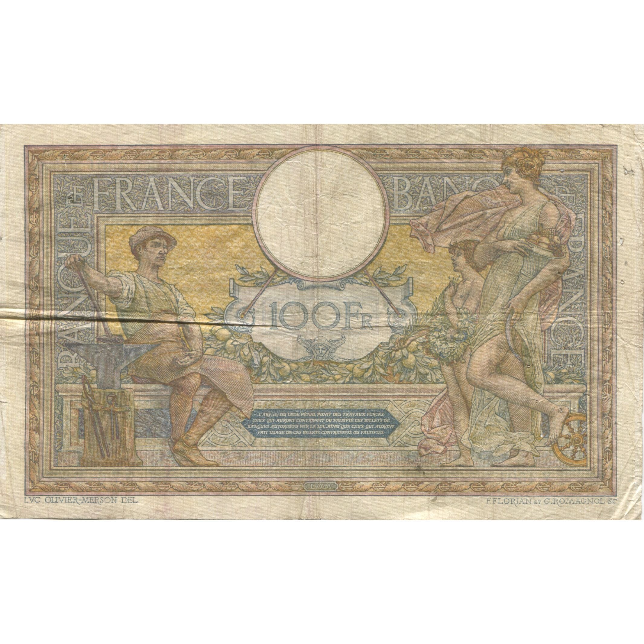 Francia, 100 Francs, Luc Olivier Merson, 1918, Y.4501, BC, Fayette:23.10, KM:71a