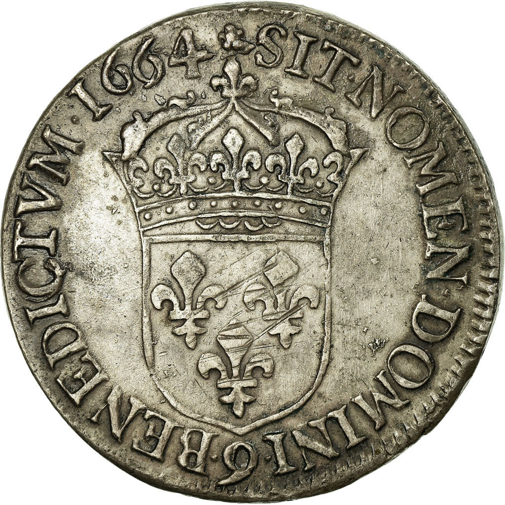 Moneta, Francia, Louis XIV, 1/2 Écu au buste juvénile, 1/2 Ecu, 1664, Rennes
