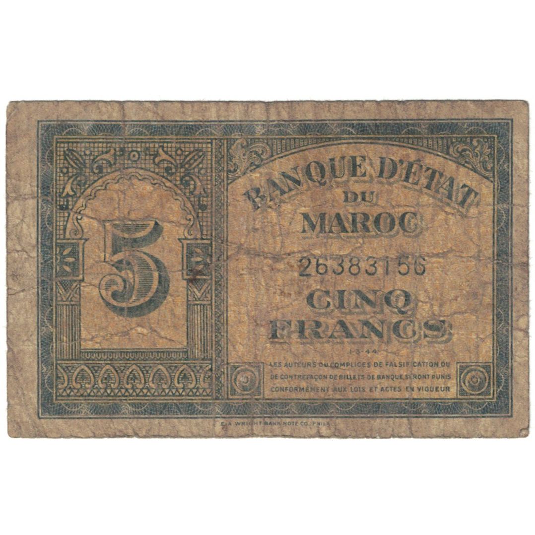 Billete, 5 Francs, Marruecos, KM:24, RC