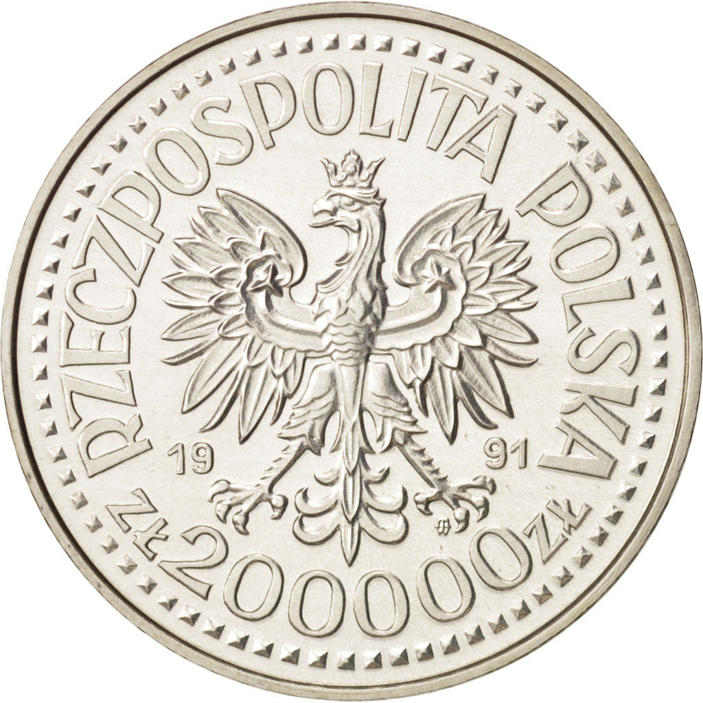 Poland, 200000 Zlotych PROBA Jan Pawel II Proof, 1991, MS(65-70), Silver