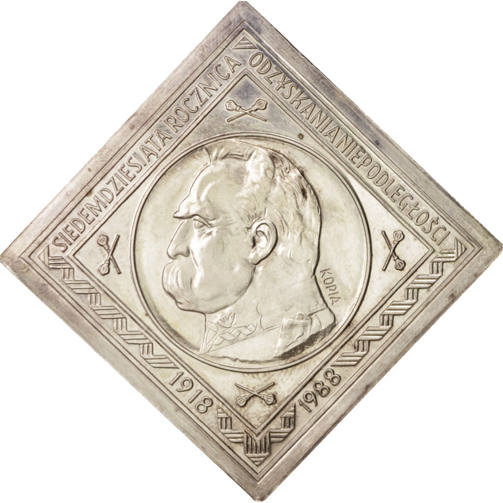Poland, Klippe, 5 Zlotych Jozef Pilsudski kopia, 1988, Warsaw, MS(60-62), Silver