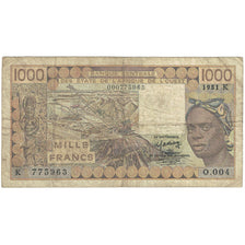 Banknote, West African States, 1000 Francs, 1981, KM:107Ab, VG(8-10)