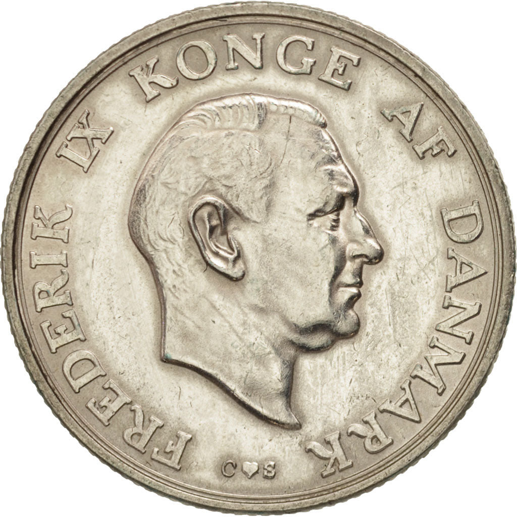 Denmark, Frederik IX, 2 Kroner, 1958, Copenhagen, AU(50-53), Silver, KM:845
