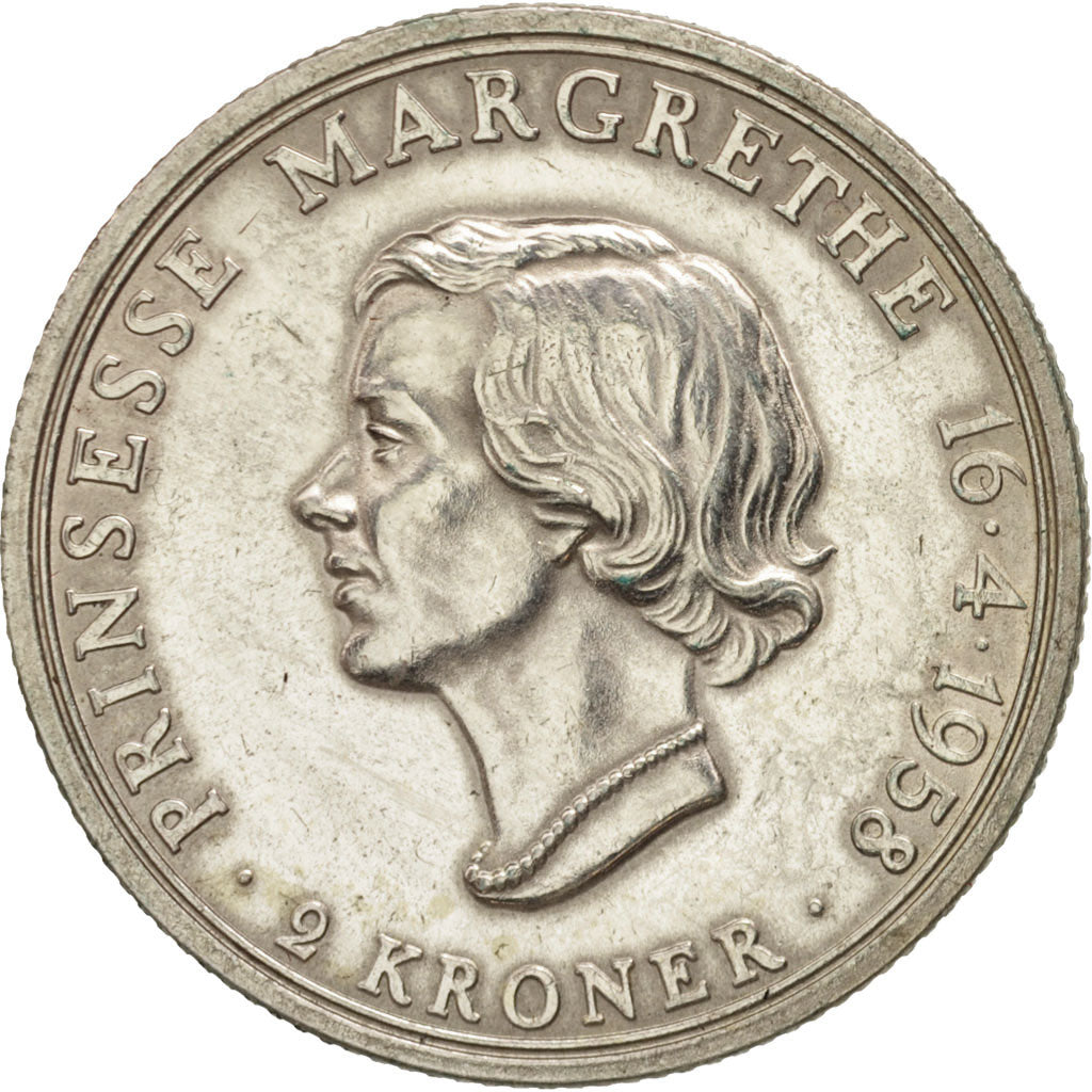 Denmark, Frederik IX, 2 Kroner, 1958, Copenhagen, AU(50-53), Silver, KM:845