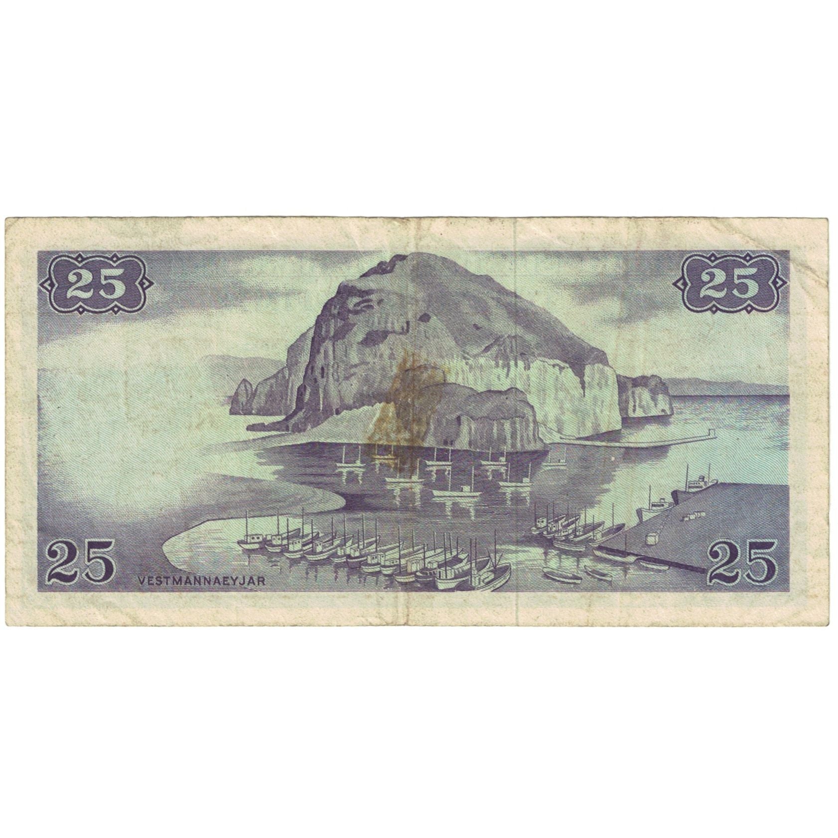 Banconote, Islanda, 25 Kronur, 1957, 1957-06-21, KM:39a, MB+