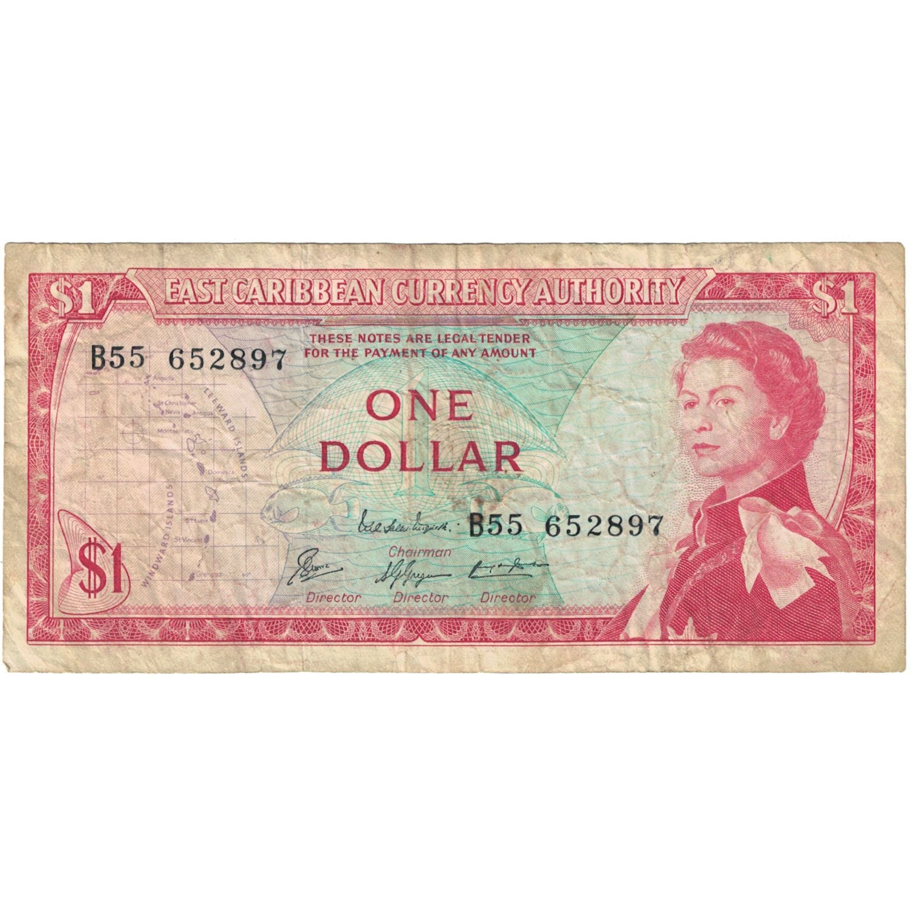 Nota, Estados das Caraíbas Orientais, 1 Dollar, Undated (1965), KM:13e