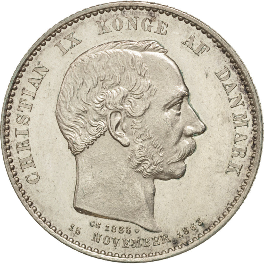 Coin, Denmark, Christian IX, 2 Kroner, 1888, Copenhagen, AU(55-58), Silver