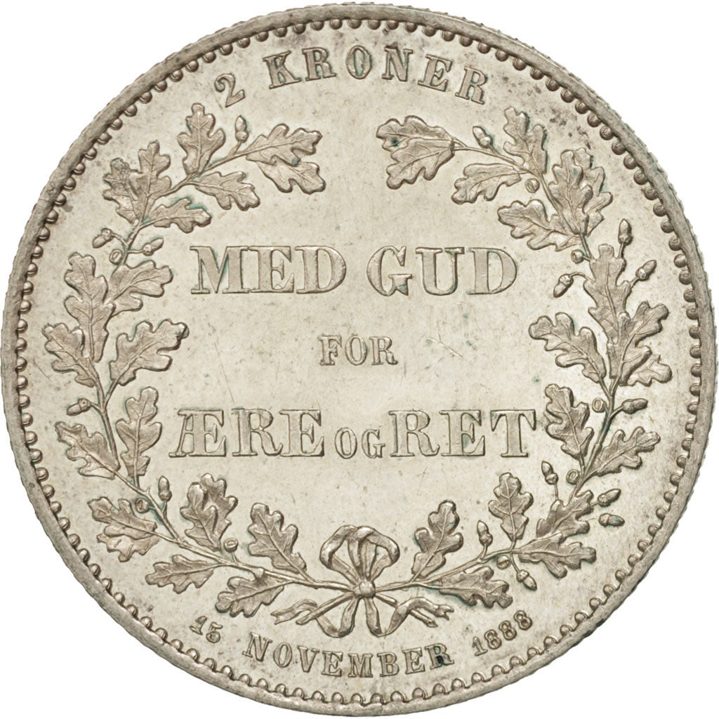 Coin, Denmark, Christian IX, 2 Kroner, 1888, Copenhagen, AU(55-58), Silver
