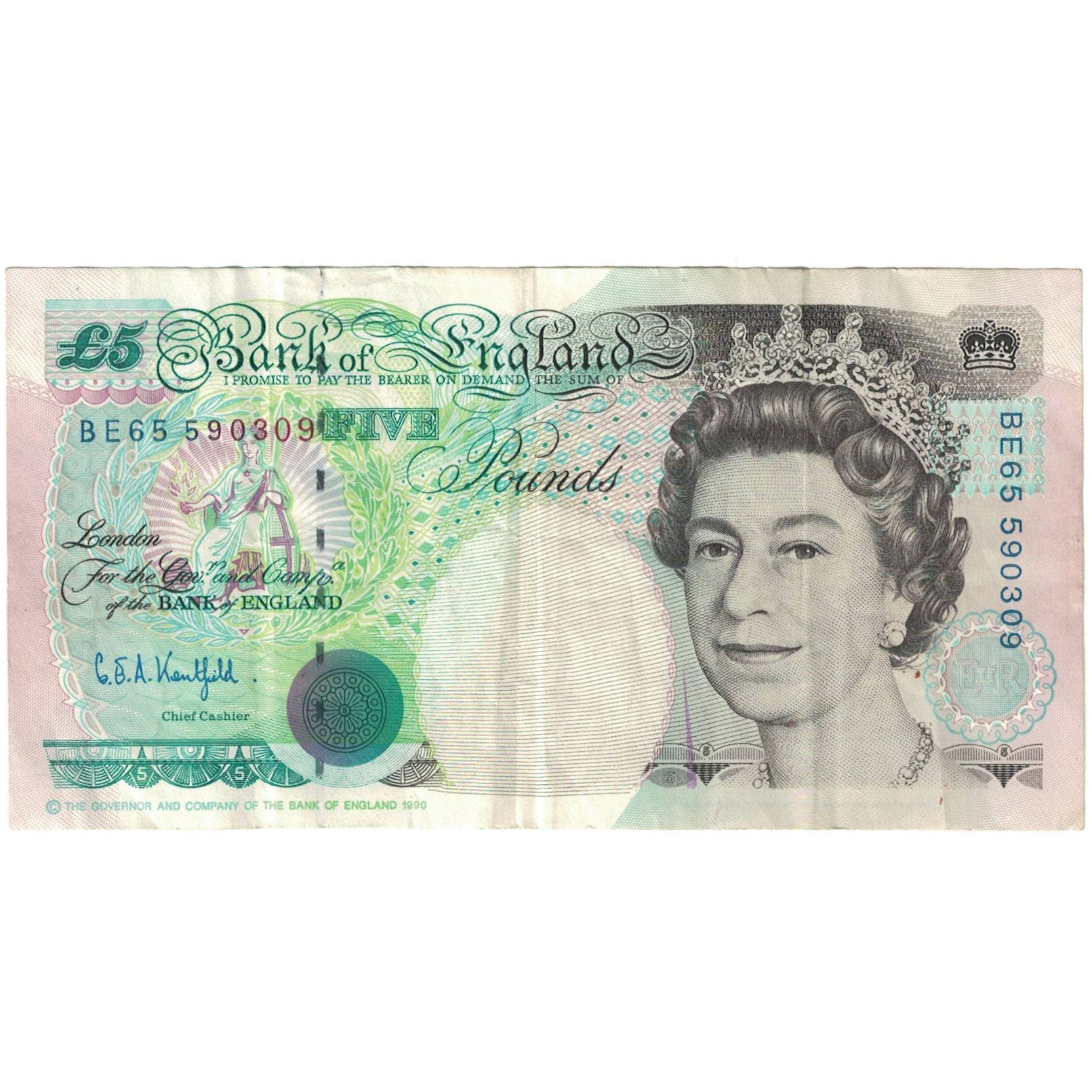 Banconote, Gran Bretagna, 5 Pounds, Undated (1990-91), KM:382a, MB