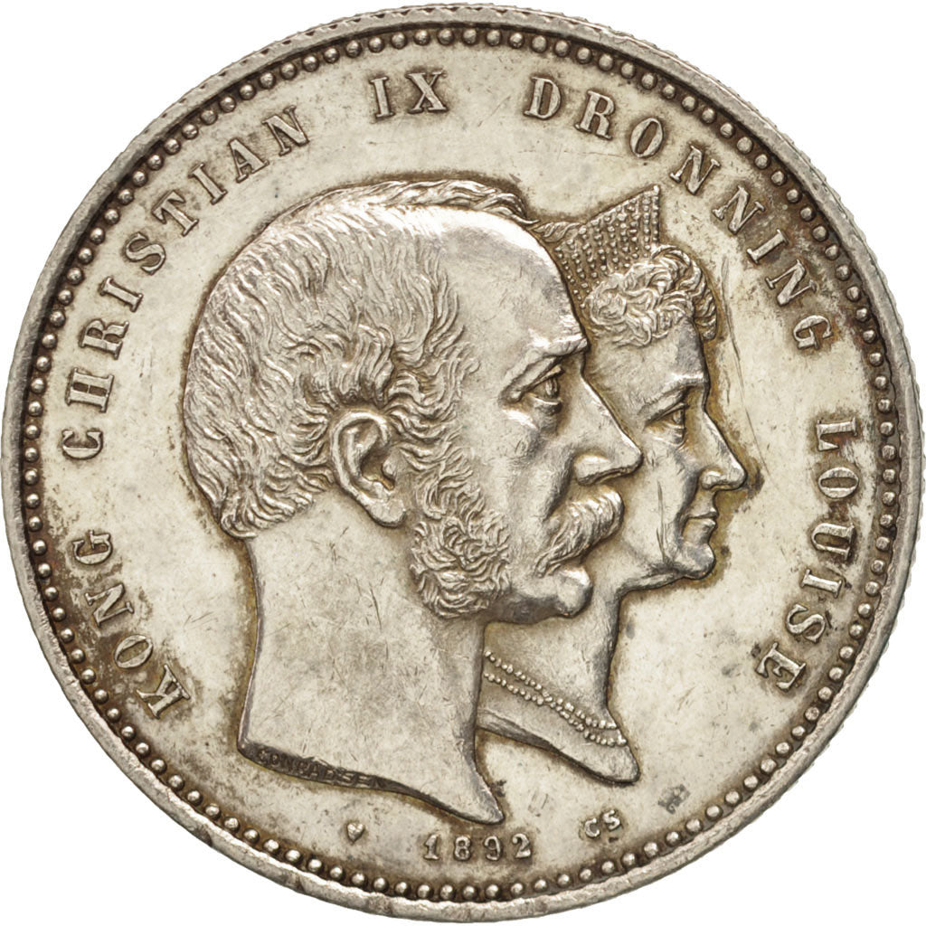 Denmark, Christian IX, 2 Kroner, 1892, Copenhagen, AU(55-58), Silver, KM:800