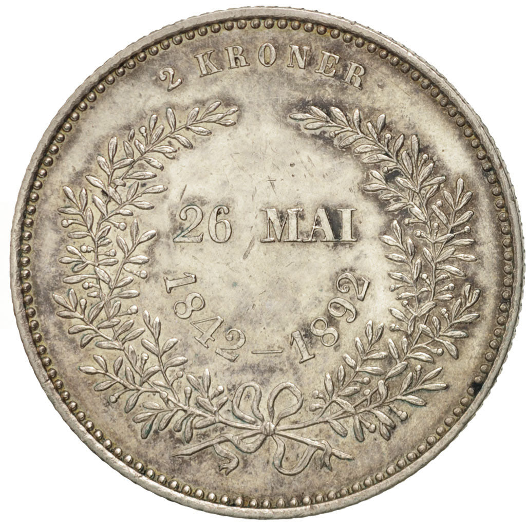 Denmark, Christian IX, 2 Kroner, 1892, Copenhagen, AU(55-58), Silver, KM:800