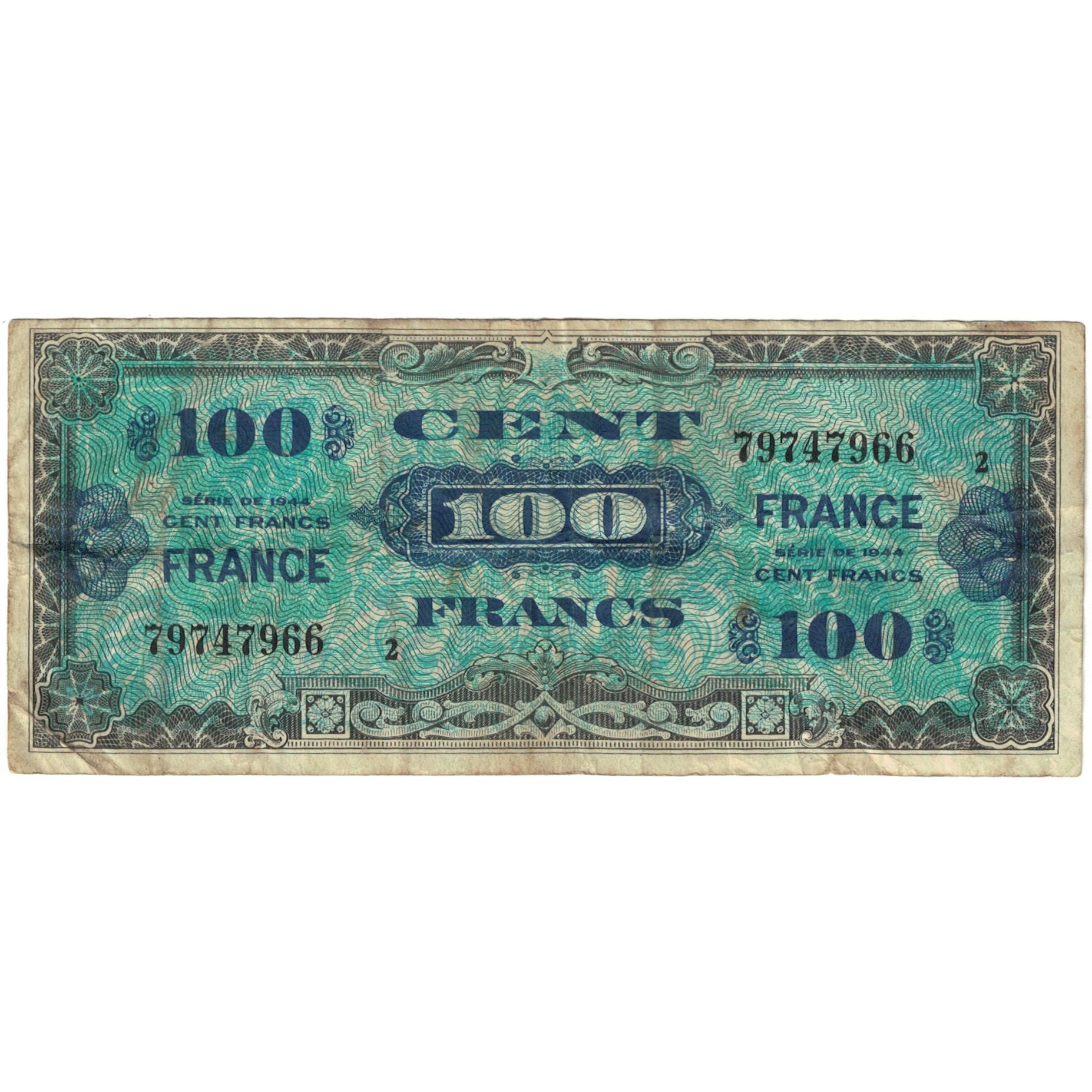 France, 100 Francs, 1945 Verso France, 1944, 79747966, B, Fayette:20.2, KM:118b