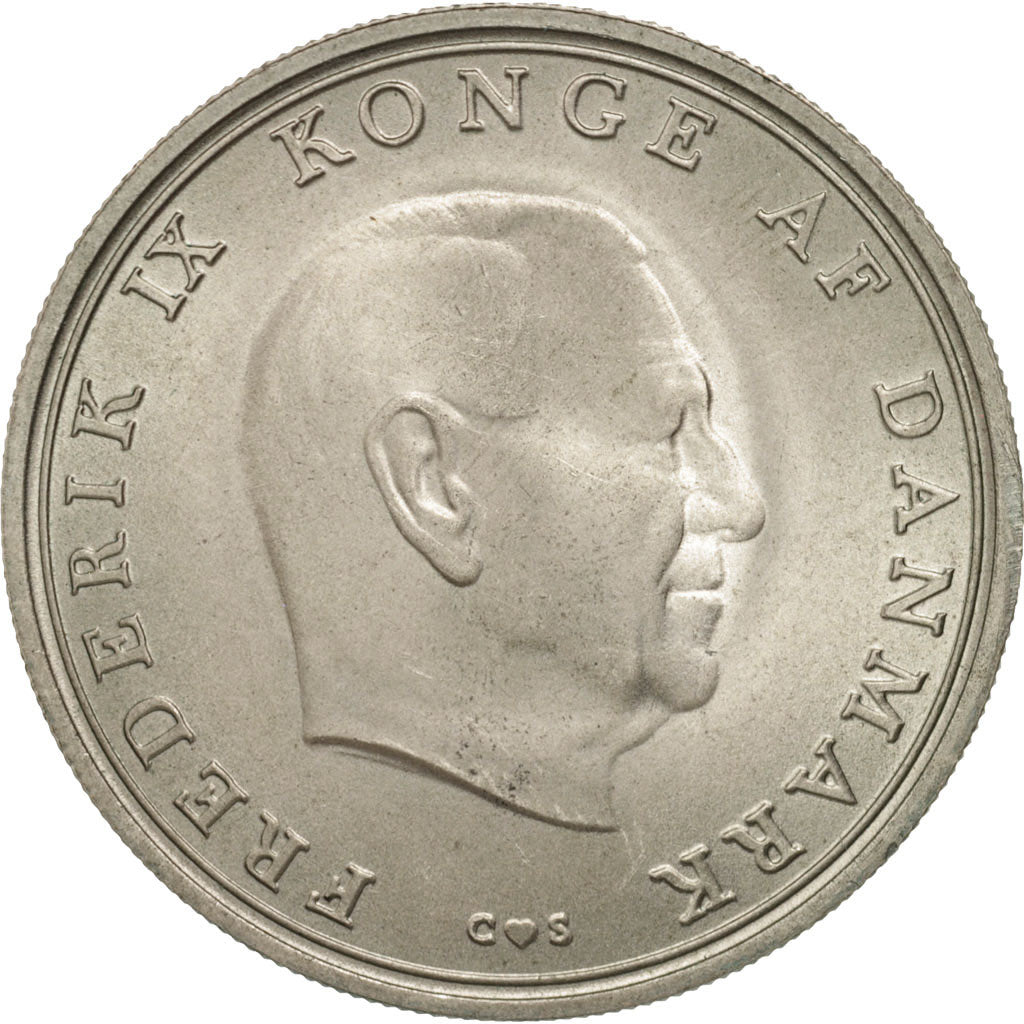 Denmark, Frederik IX, 10 Kroner, 1968, Copenhagen, AU(55-58), Silver, KM:857