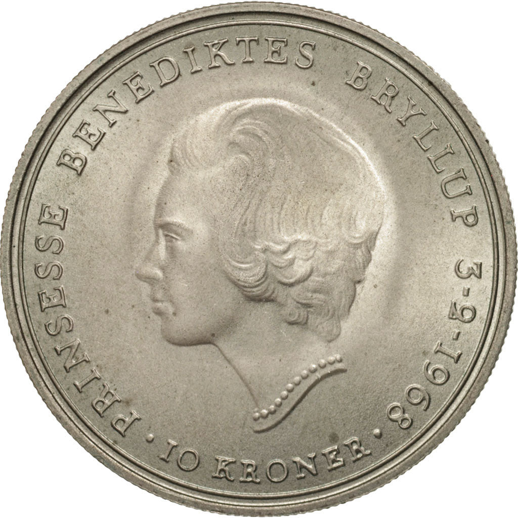 Denmark, Frederik IX, 10 Kroner, 1968, Copenhagen, AU(55-58), Silver, KM:857