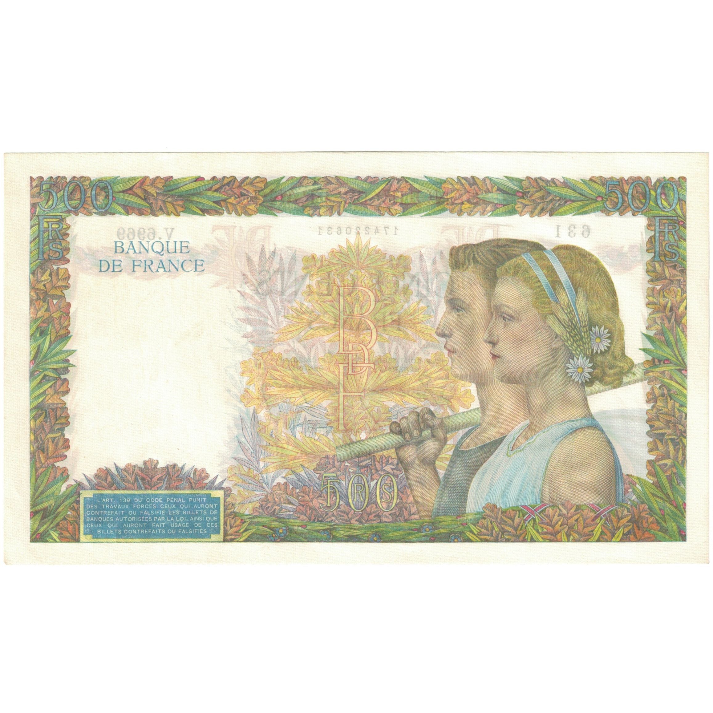 Frankreich, 500 Francs, Cérès, 1942, V.6969, VZ, Fayette:32.40, KM:95b